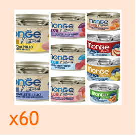 Monge 野生海魚/鮮味雞肉主食/清新水果罐頭 60罐優惠套裝 (可混味) 80gx60  /每罐$12=$720